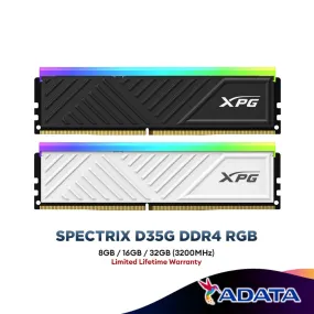 ADATA SPECTRIX D35G DDR4 RGB MEMORY 3200MHz DESKTOP GAMING RAM (BLACK/WHITE) - 8GB/16GB