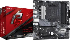 Asrock A520M Phantom Gaming 4 Motherboard, AMD A520, AM4, Micro ATX, DDR4, HDMI, DP, M.2