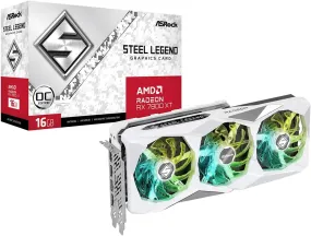 Asrock RX7800 XT Steel Legend 16GB OC Gaming Graphics Card, PCIe4, DDR6, 2520MHz Clock, RGB, White