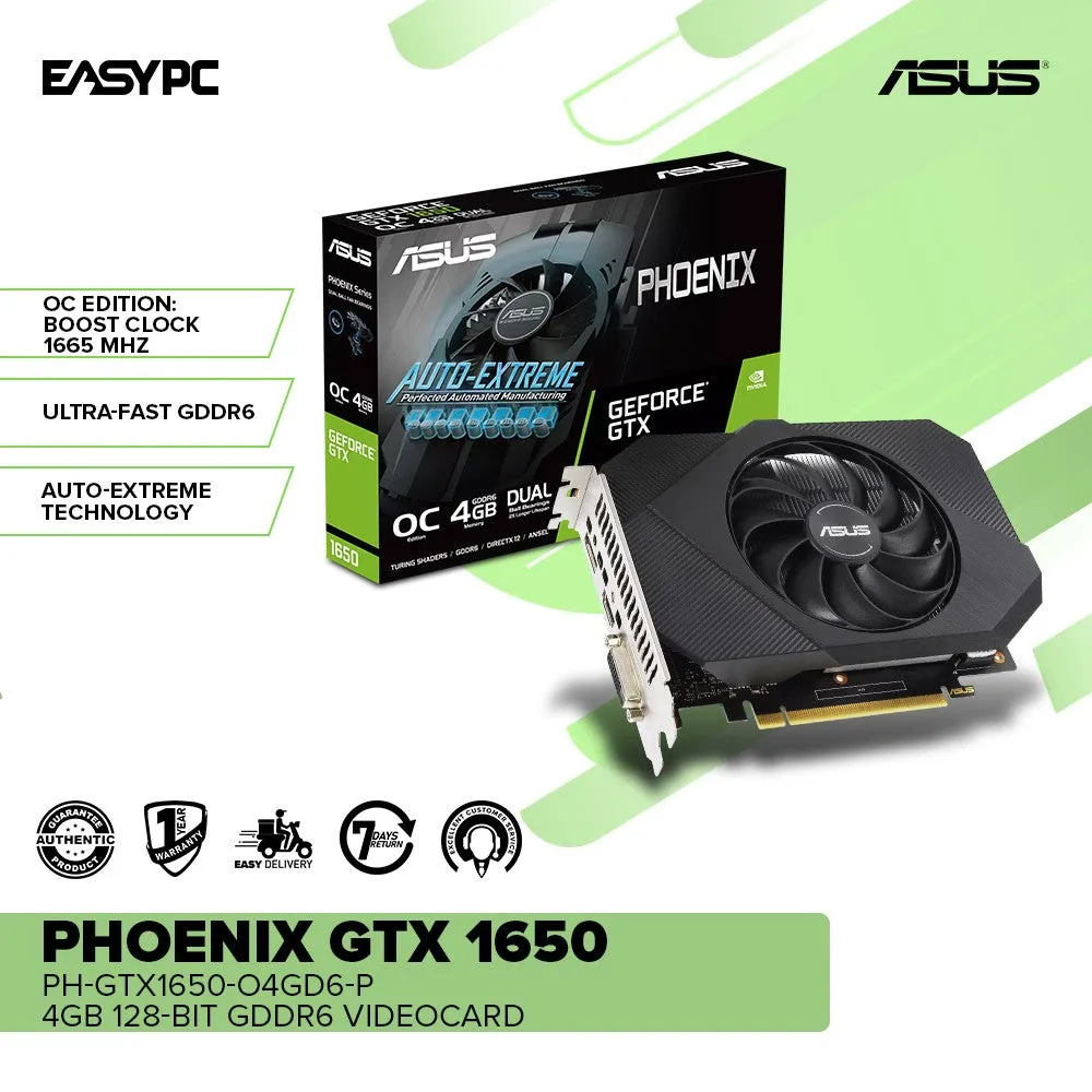 ASUS Phoenix NVIDIA® GeForce GTX 1650  PH-GTX1650-O4GD6-P 4GB 128-bit GDDR6 Videocard