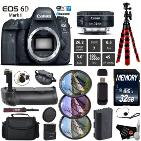 Canon EOS 6D Mark II DSLR Camera with 24mm f/2.8 STM Lens   Professional Battery Grip   UV FLD CPL Filter Kit   Case Starter Bundle