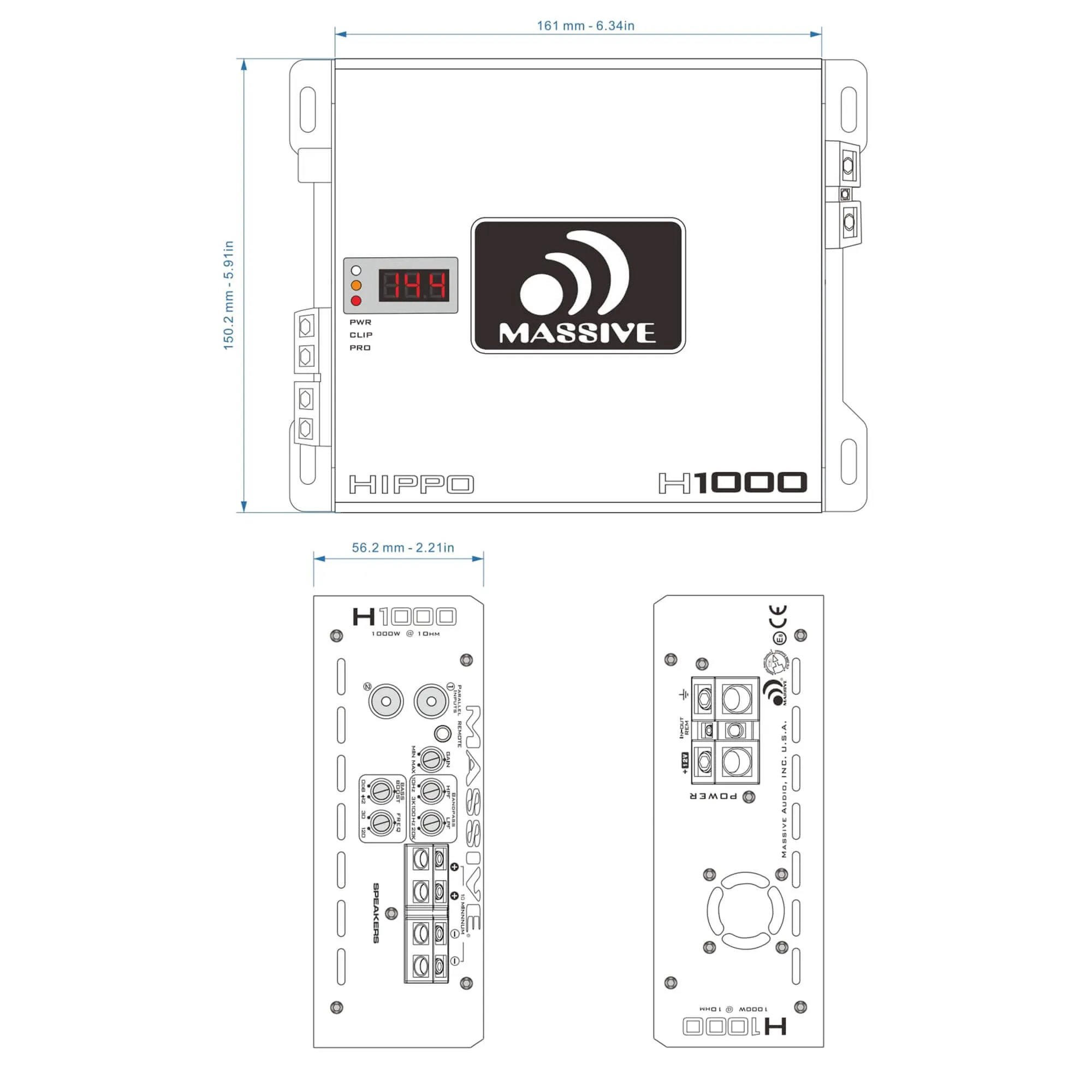 H1000 - 1050 Watt RMS @ 1 Ohm Mono Block Hippo Series Amplifier