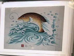 Himalayan Art Card : Auspicious Fish by Karma Gadri artist Urgyen Gyalpo