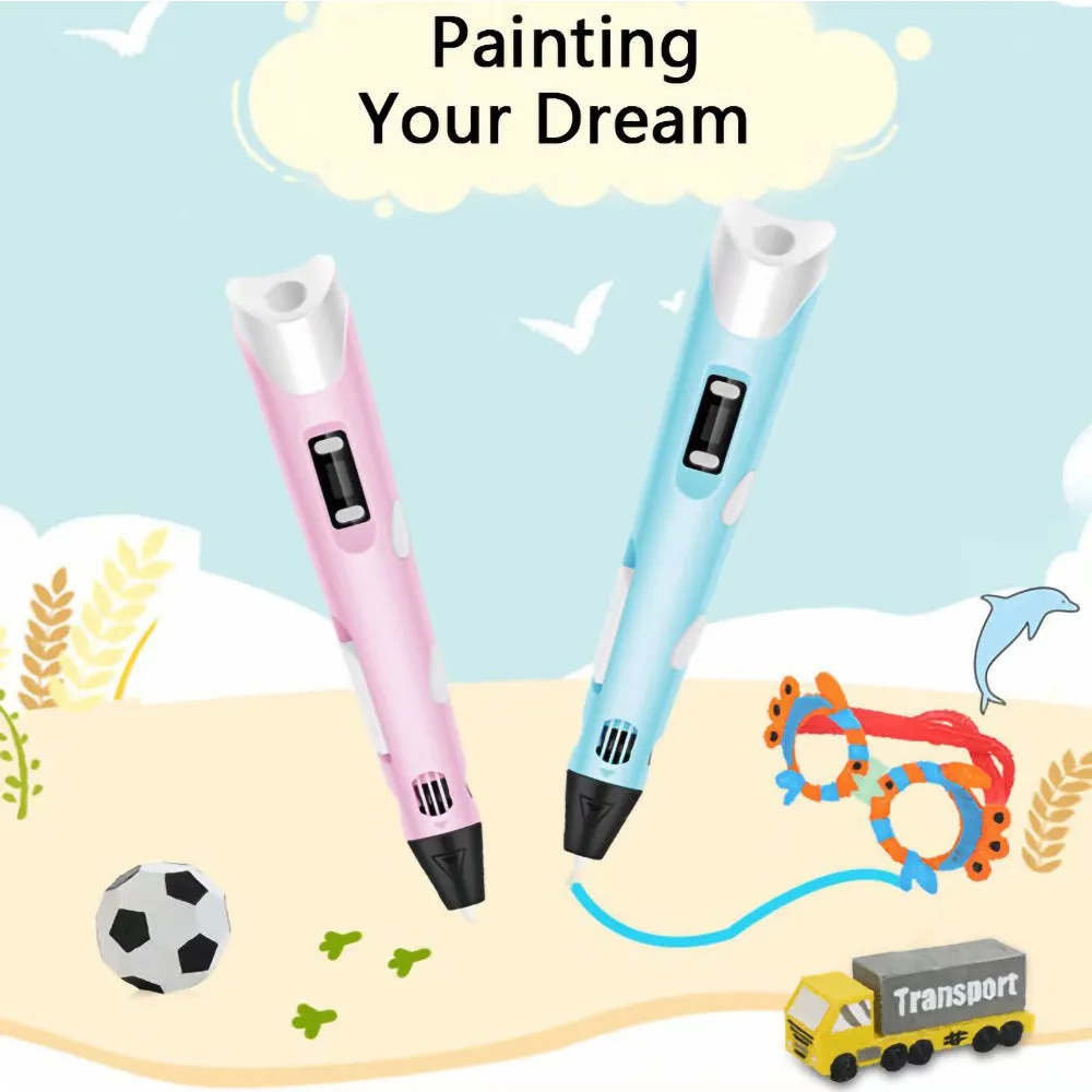 Magic 3D Printing Pen for Kids DIY Pen with LED Display and Filaments