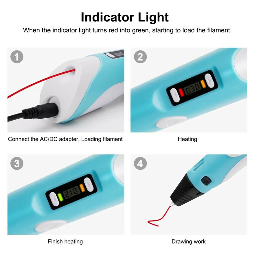 Magic 3D Printing Pen for Kids DIY Pen with LED Display and Filaments