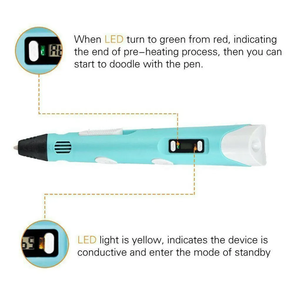 Magic 3D Printing Pen for Kids DIY Pen with LED Display and Filaments