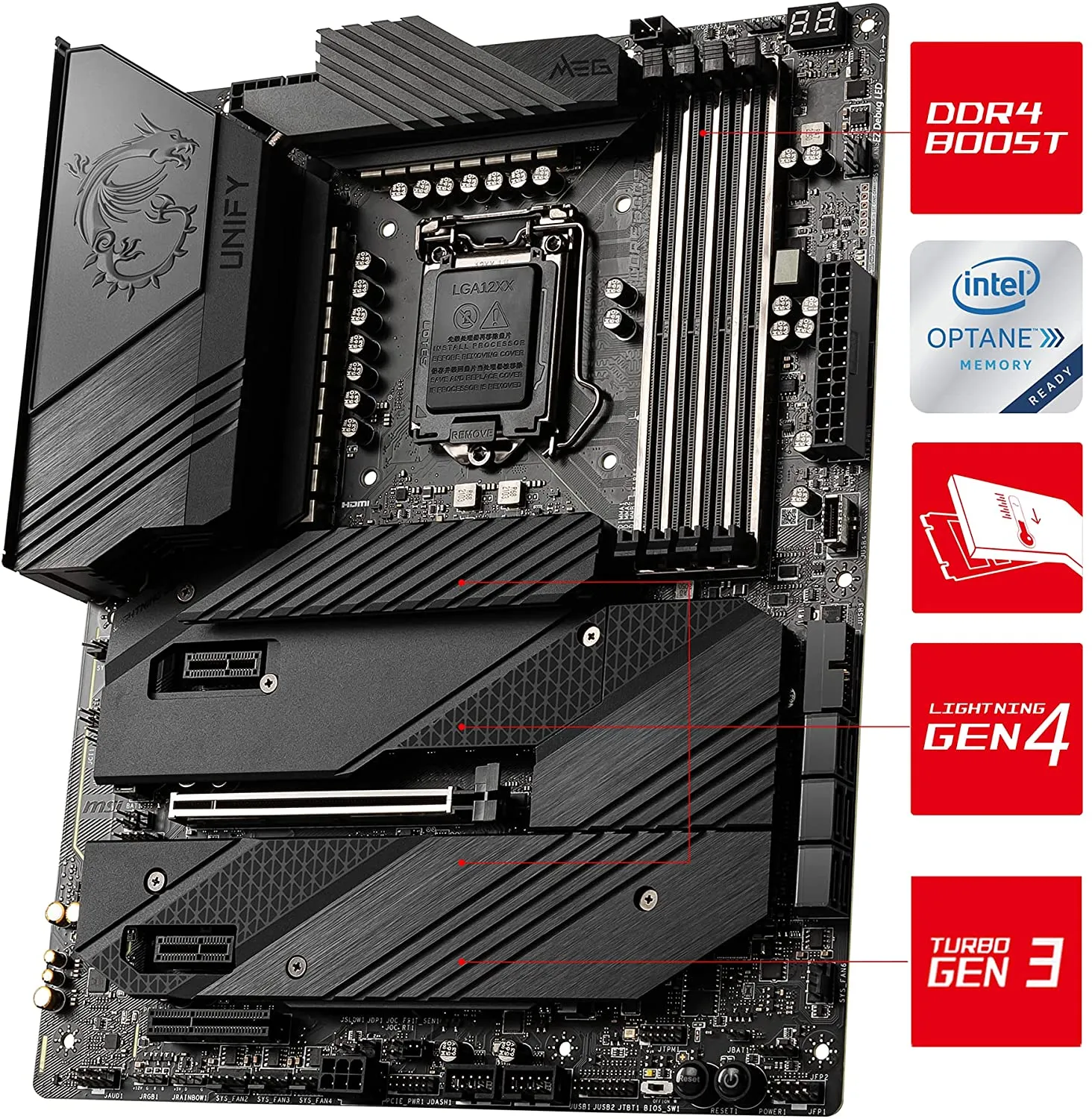 MSI MEG Z590 UNIFY Gaming Motherboard ATX, 11th Gen, LGA 1200, 16 2 1 Phase 90A SPS, DDR4 Boost 5600MHz/OC, PCIe 4.0 x16, 2 x M.2 Gen4/3 x4, Wi-Fi 6E