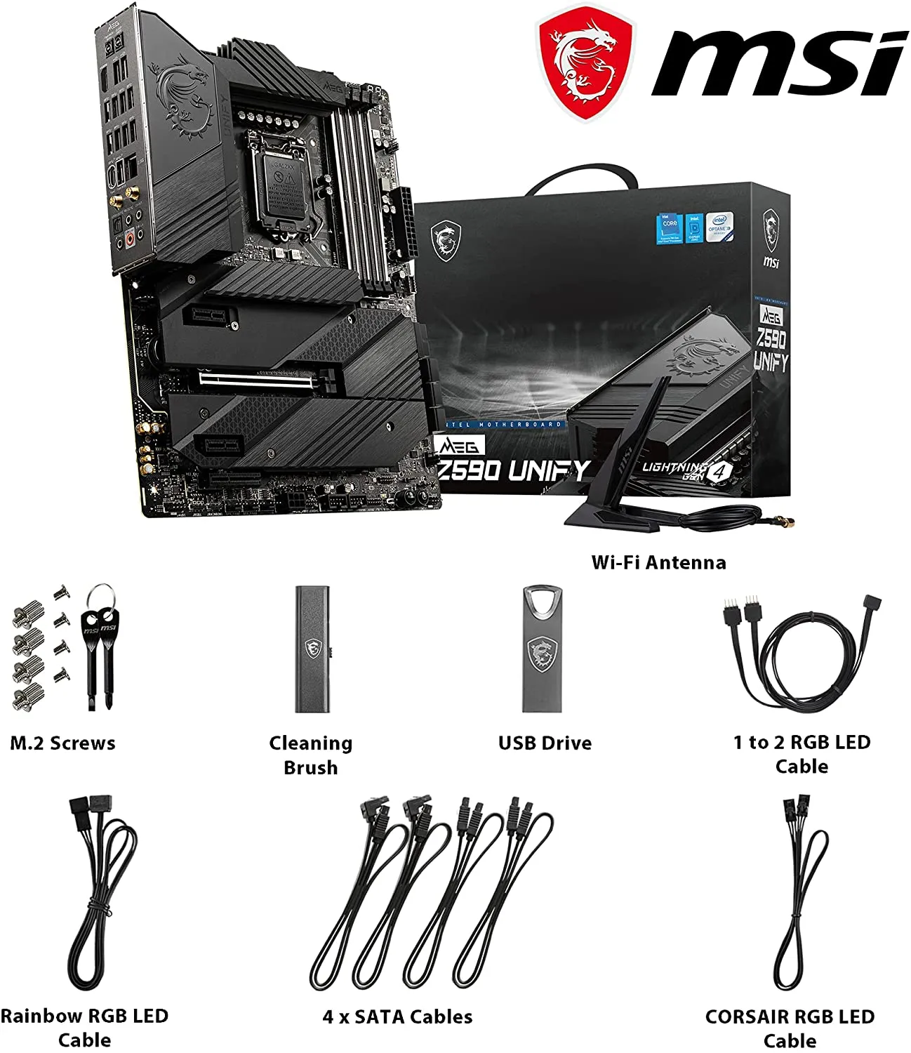 MSI MEG Z590 UNIFY Gaming Motherboard ATX, 11th Gen, LGA 1200, 16 2 1 Phase 90A SPS, DDR4 Boost 5600MHz/OC, PCIe 4.0 x16, 2 x M.2 Gen4/3 x4, Wi-Fi 6E