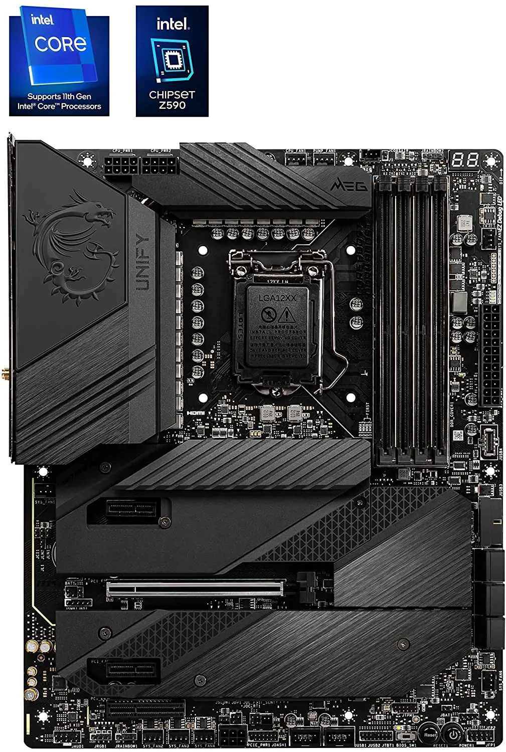 MSI MEG Z590 UNIFY Gaming Motherboard ATX, 11th Gen, LGA 1200, 16 2 1 Phase 90A SPS, DDR4 Boost 5600MHz/OC, PCIe 4.0 x16, 2 x M.2 Gen4/3 x4, Wi-Fi 6E