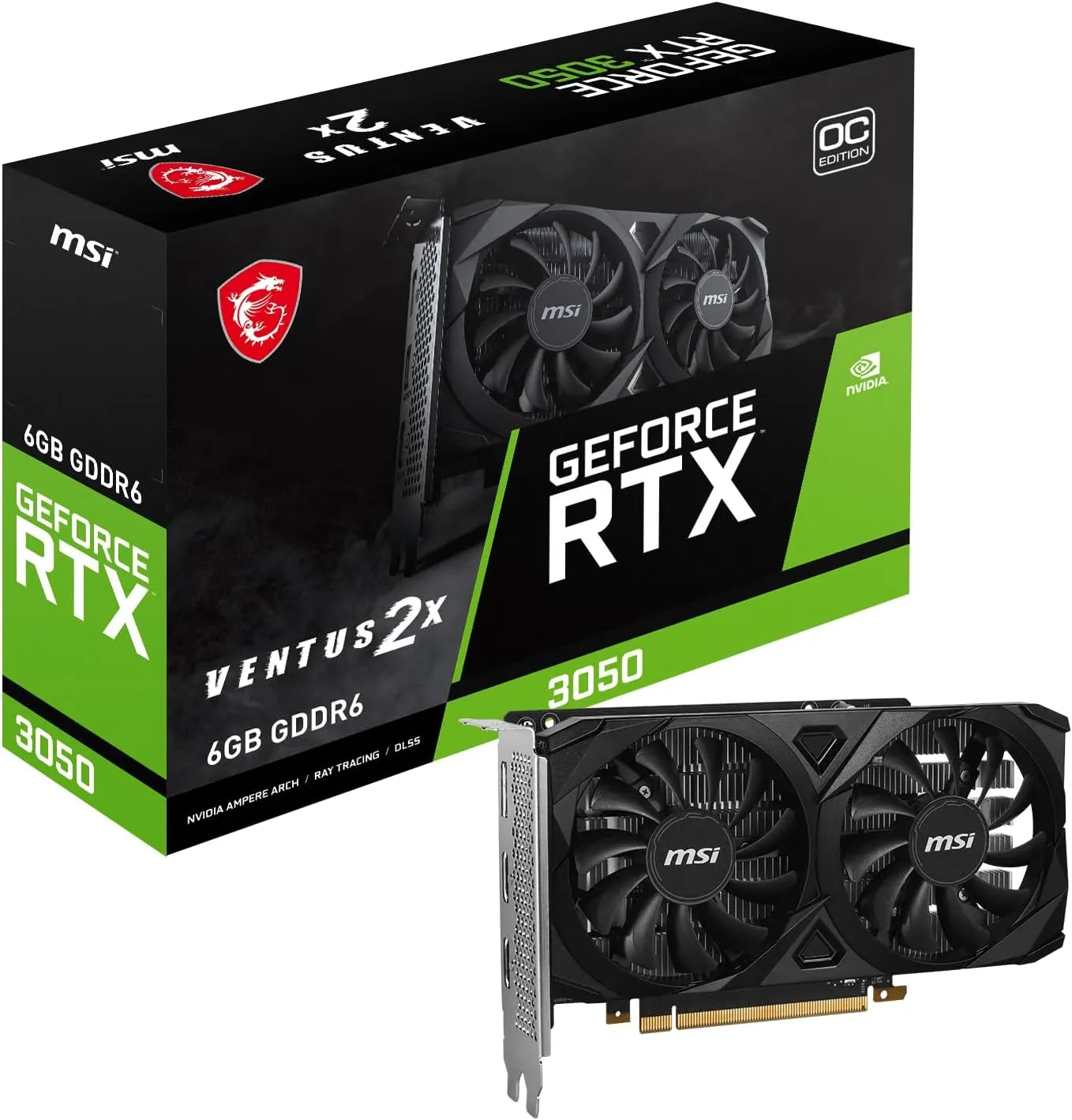 MSI NVidia RTX 3050 Gaming Graphics Card 6GB GDDR6, Ventus 2X OC Ampere, GPU