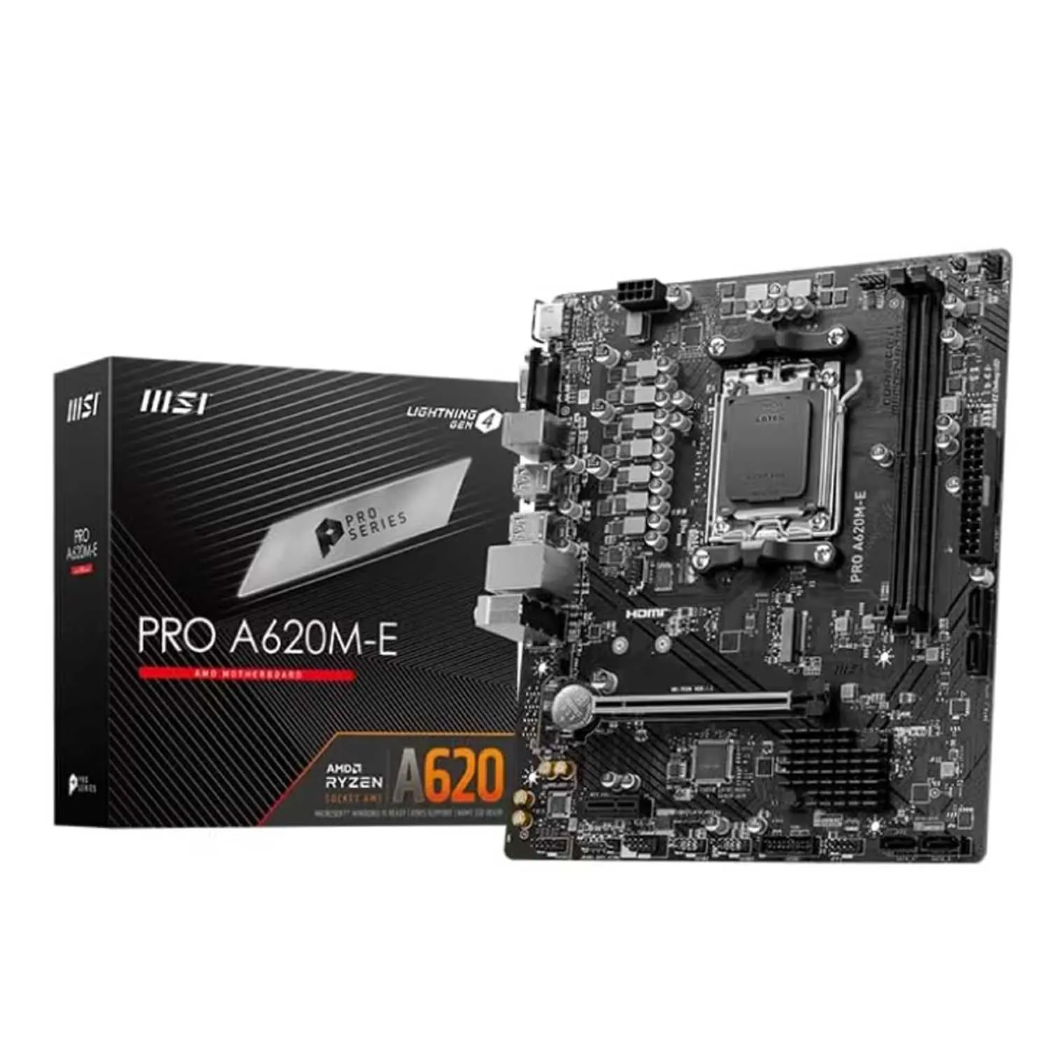 MSI Pro A620M-E Micro ATX Motherboard AMD AM5, DDR5 6400  MHz, PCIe 4.0, Ryzen 7000 Series, M.2 Gen 4