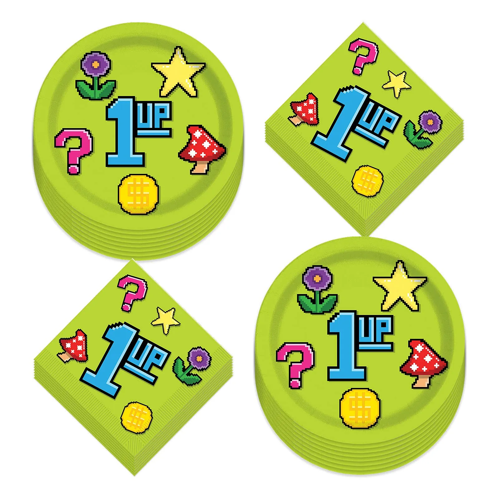 Video Game Super Mario Paper Dinner Plates and Lunch Napkins (Serves 16)