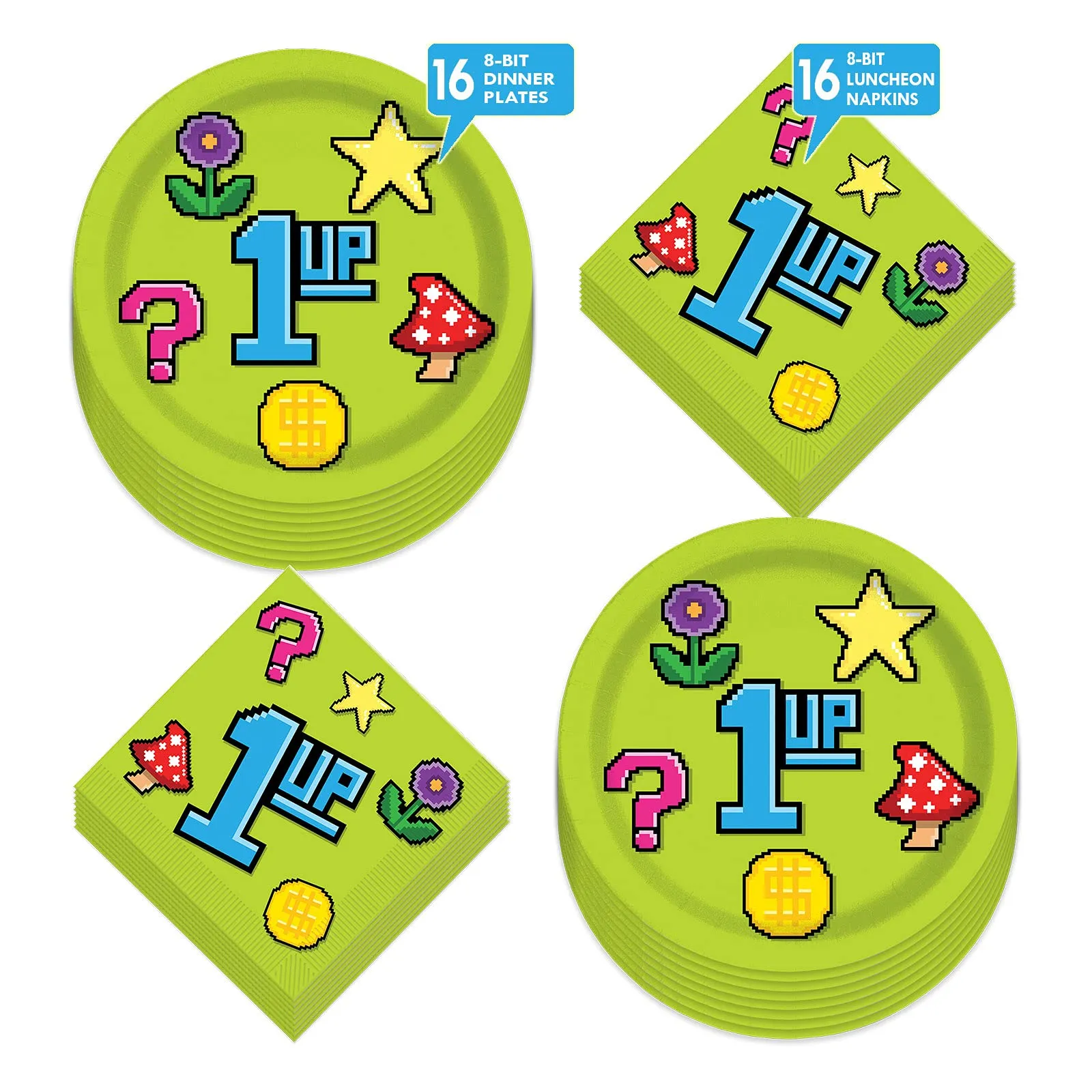 Video Game Super Mario Paper Dinner Plates and Lunch Napkins (Serves 16)